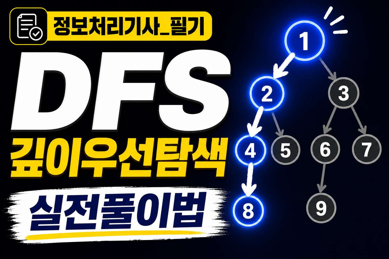 정보처리기사 필기: 자료구조 - 그래프 운행법 깊이 우선 탐색(DFS) 기출 예제 풀이