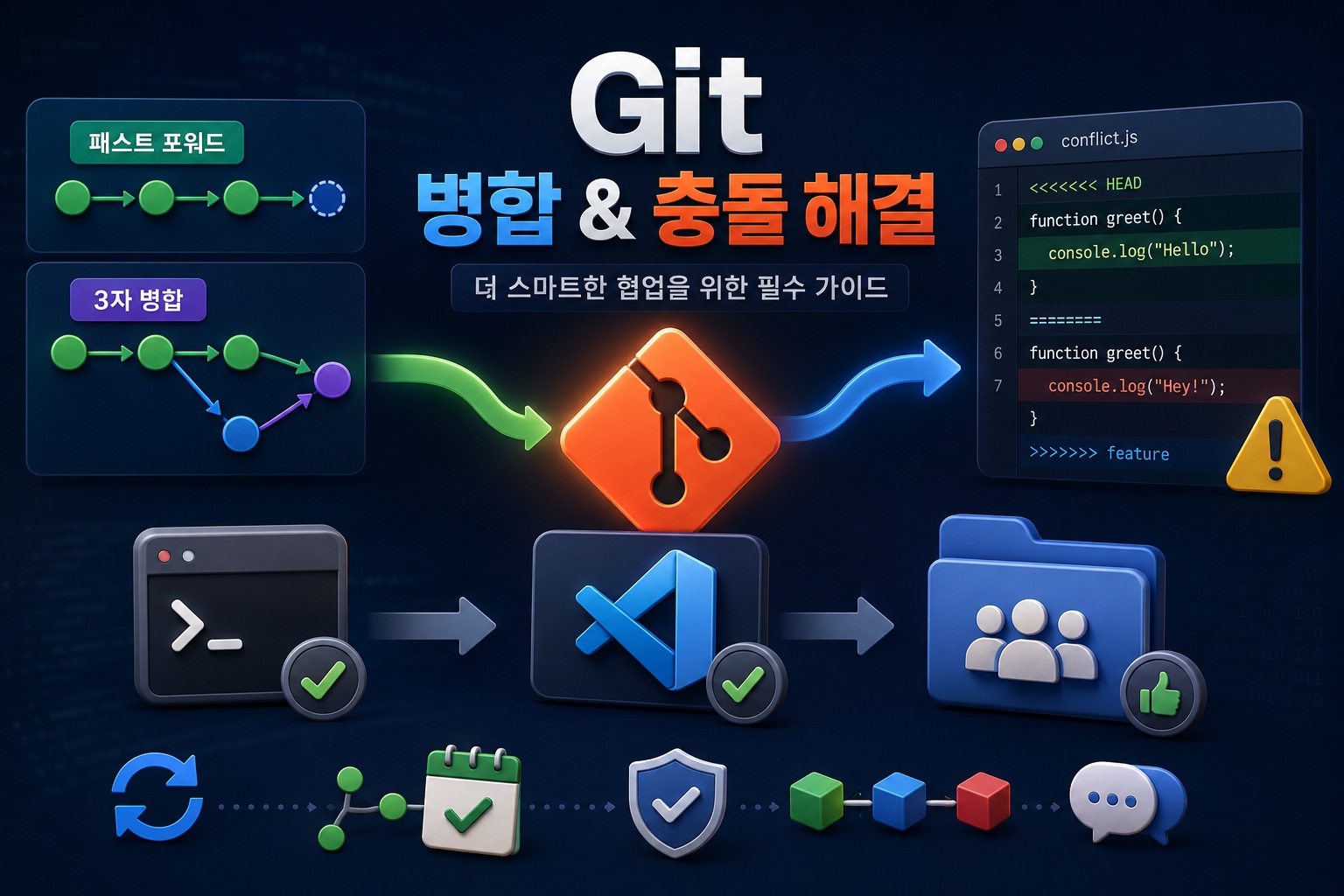 Git 병합(Merge) 완벽 가이드: 패스트 포워드, 3자 병합, 충돌 해결