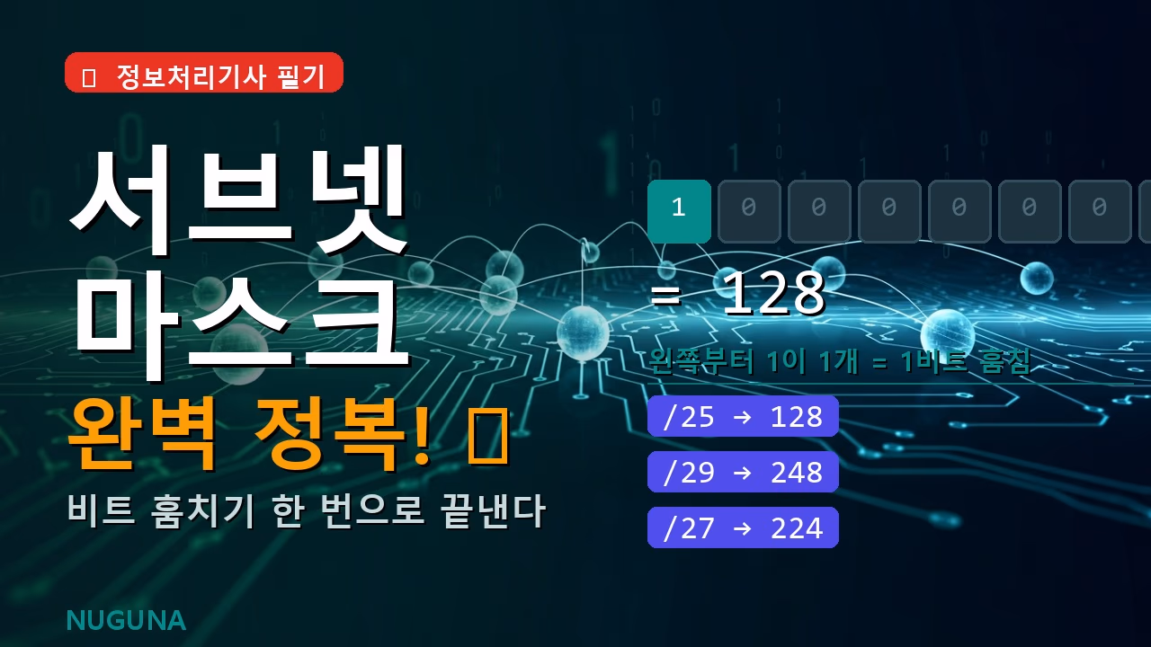 정보처리기사 서브넷 마스크 완벽 정복 — 비트 훔치기 원리로 CIDR 변환까지
