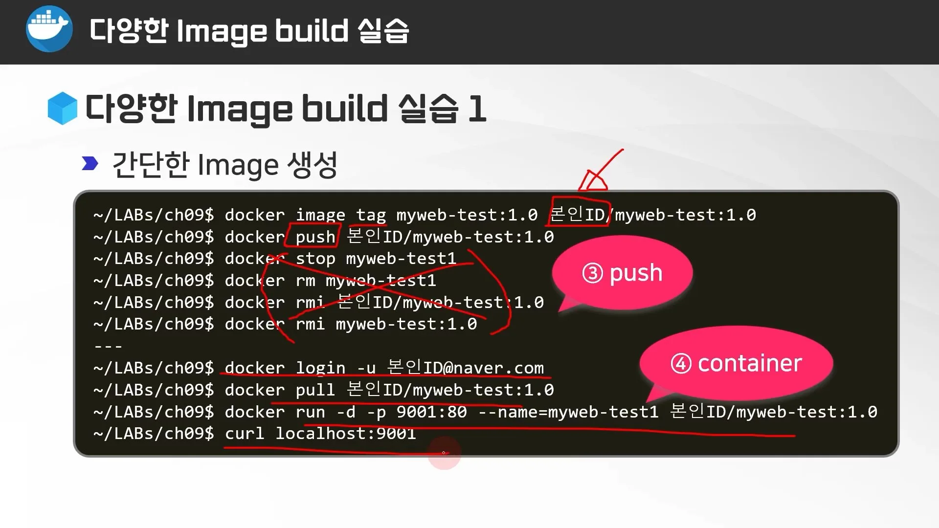 Image build 실습: push 후 컨테이너 실행