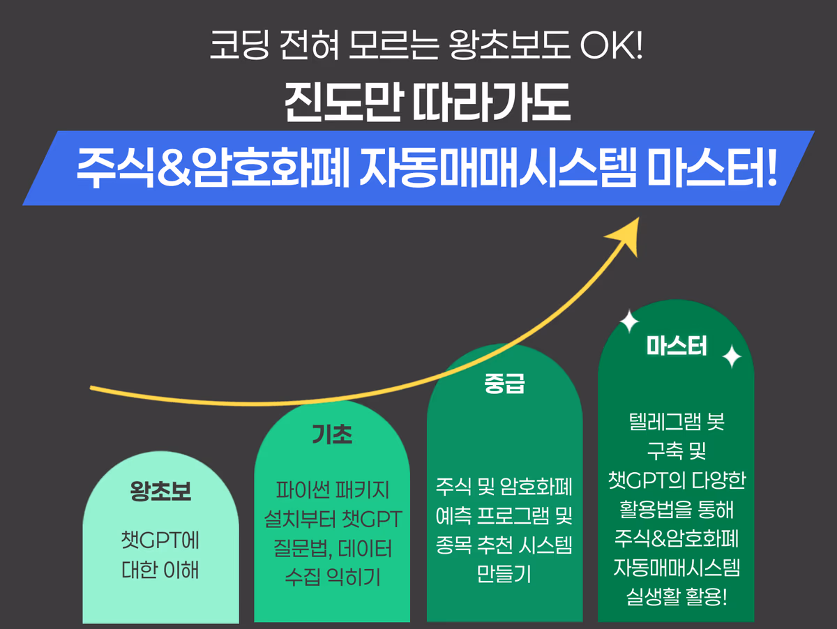 코딩 전혀 모르는 왕초보도 OK! 진도만 따라가도 주식&암호화폐 자동매매시스템 마스터 — 왕초보·기초·중급·마스터 4단계