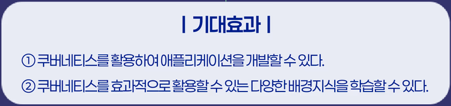 기대 효과: 쿠버네티스를 활용하여 애플리케이션을 개발, 쿠버네티스를 효과적으로 활용할 수 있는 다양한 배경지식 학습