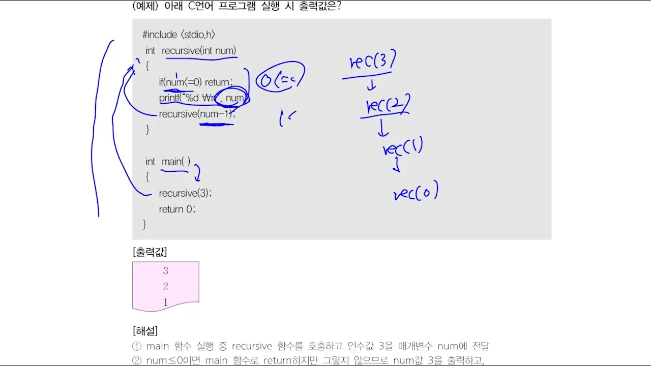 C언어 재귀 함수 출력 순서 풀이