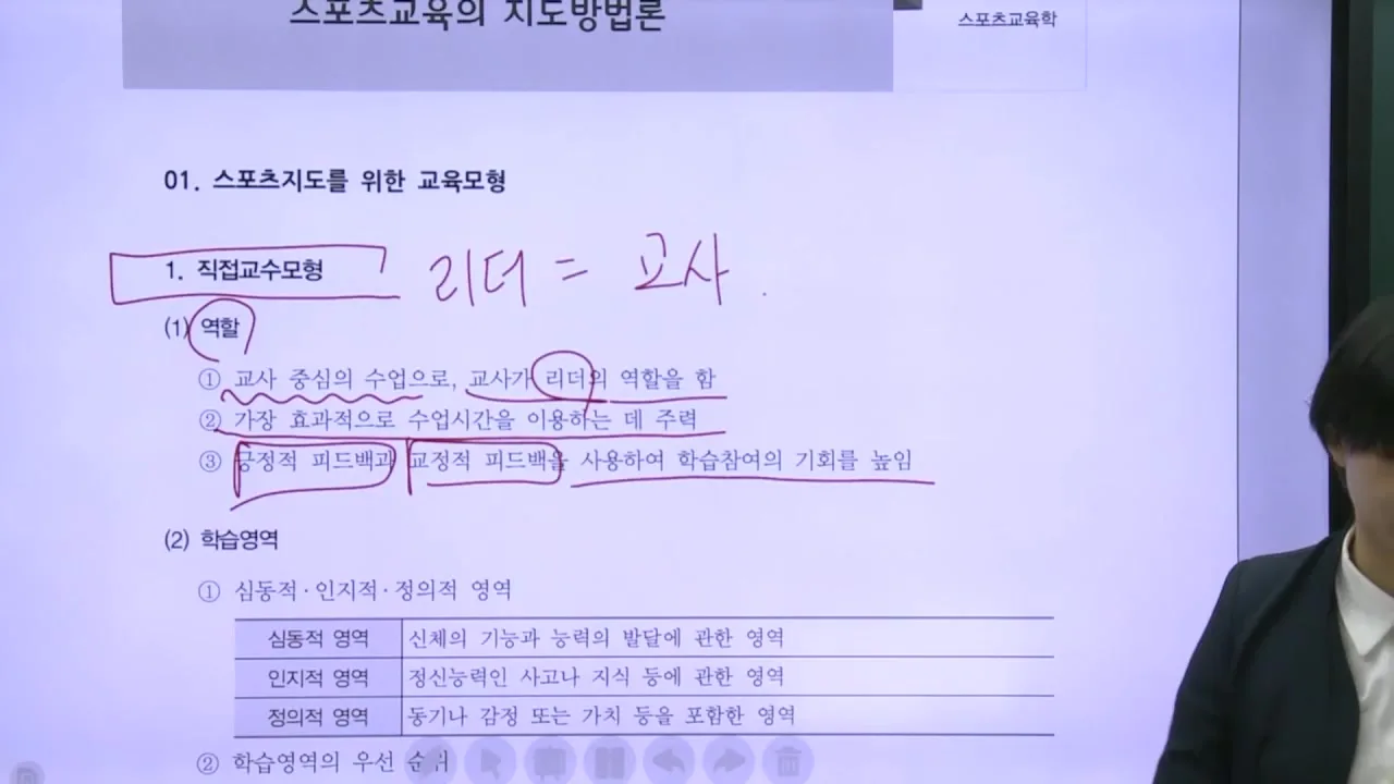 직접교수모형의 역할 판서 정리