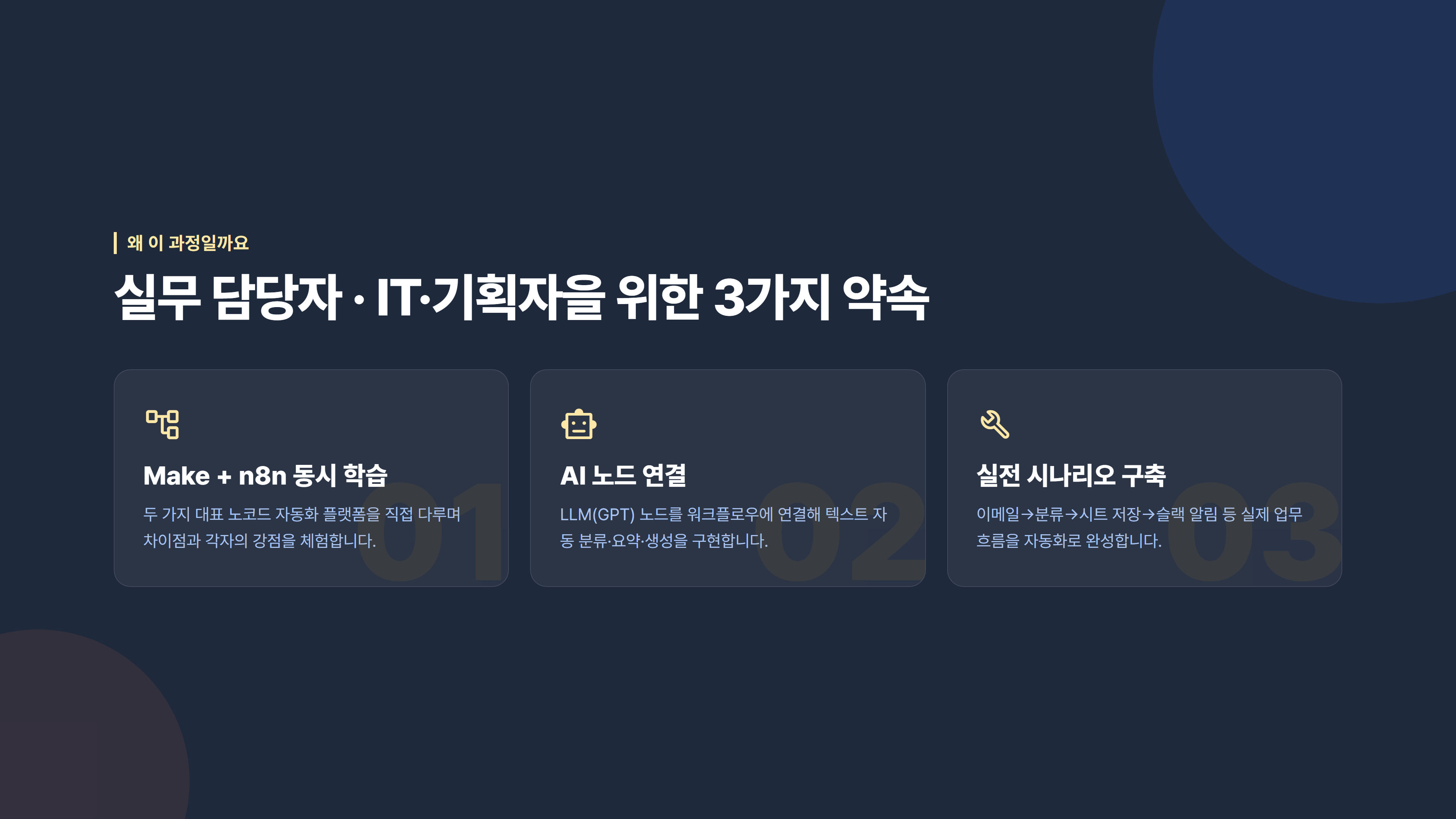 노코드 AI 자동화 : n8n·Make 워크플로우 구축 소개 슬라이드 3